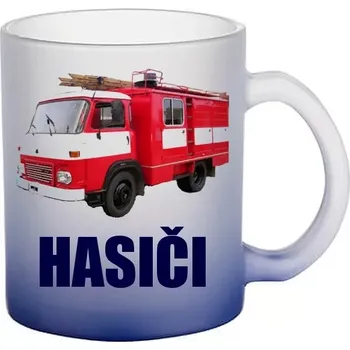 AVIA A31 DA 12 modrý skleněný hrneček HASIČI (hrneček s hasičským autem matné sklo )