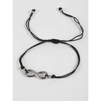 Náramek Prosperk Textilní náramek černá šňůrka s motivem nekonečna, stříbrná chirurgická ocel S0202