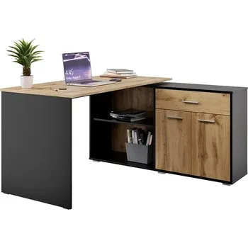 Psací stůl Nejlevnější nábytek Rohový psací stůl NEJBY DUKE II, černý/dub wotan