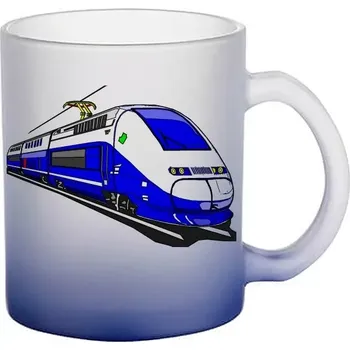 skleněný hrnek lokomotiva TGV (hrneček s lokomotivou matné sklo vlak)