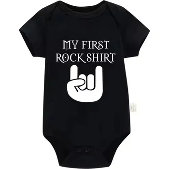 Bavlněné kojenecké body "Born To Rock" (černé) - 6 variant potisků Motiv: PF0842 - rock shirt, Velikost: 6-9 měs.