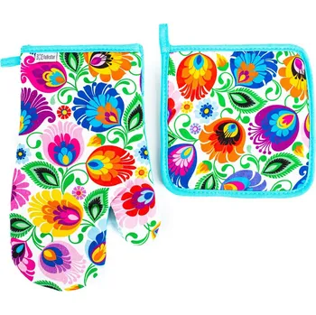 Chňapka Folkstar Chňapka a podložka květy bílé