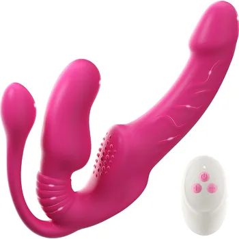 Připínací penis SuperLove Triple Delight Strapless Triple Motor Vibrating Strap-On with Remote Pink