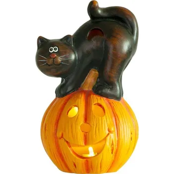 Zahradní dekorace Dekorácia MagicHome Nature, Tekvica LED, mačka, keramika, 22 cm