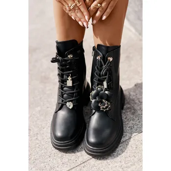 Dámské kozačky Ekokožené Boty Worker Dámské S Připínáky Rianael Barva: Černá, Velikost: 38