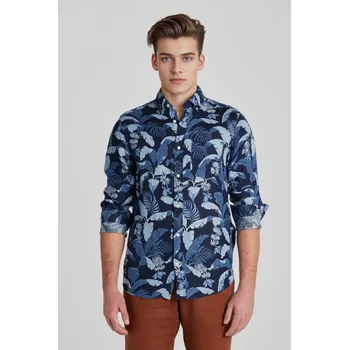 Pánská košile KOŠILE GANT REG LINEN PRINT SHIRT MARINE