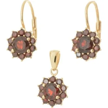 Souprava šperků Zlatá souprava náušnic a přívěšku s granáty ZLSS54F + DÁREK ZDARMA