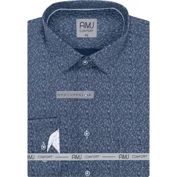 Pánská košile AMJ Slim Fit tmavě modrá se vzorem VDSBR1382 velikost: 42, délka rukávu: dlouhý rukáv