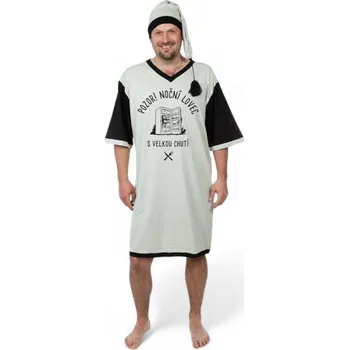 Pánská noční košile Noční košile - Pozor noční lovec - šedá - M