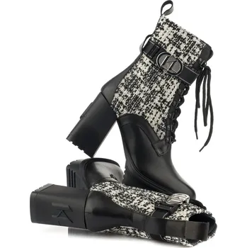 Dámská zimní obuv KOTNÍKOVÁ OBUV KARL LAGERFELD M'GRAM LACE BOOT BLACK LTHR & TEXTILE W/WHITE