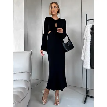 Dámské šaty AMYNYT společenské šaty AMYNYT s průstřihy černá ONESIZE