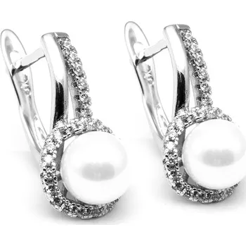 Náušnice biju Rhodiované náušnice se zirkony+perla