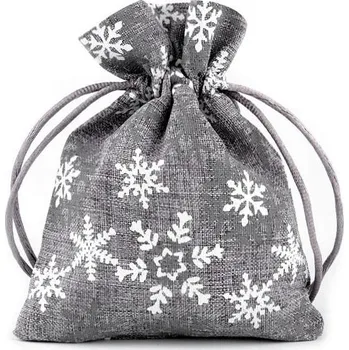 Vánoční dárkový pytlík vločky 10x13 cm imitace juty