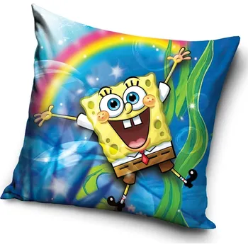 Dětský polštářek SPONGE BOB A DUHA, modrý 40x40cm