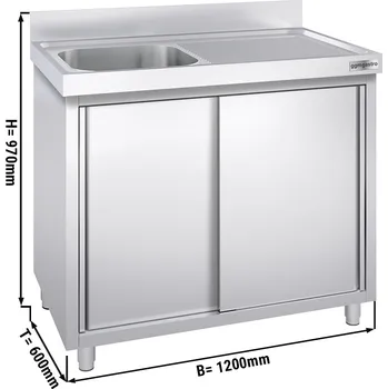 Kuchyňská skříňka G.Gastro Dřezová skříňka PREMIUM z nerezové oceli - 1,2 m - 1 dřez vlevo - D 50 x Š 40 x H 25 cm