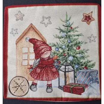 Povlak na dekorativní polštářek GOBELÍNOVÝ POVLAK - VÁNOČNÍ holčička a stromek