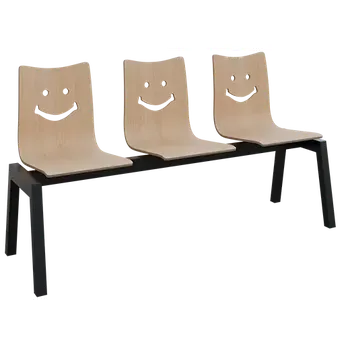 SMILE 3, dřevěná lavice do čekárny, 3-sedák, dub bělený, kostra černá