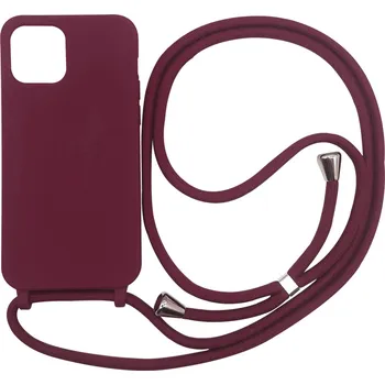 Pouzdro na mobilní telefon Gumový ochranný kryt se šňůrkou na krk pro Apple iPhone 16 Pro Max - Vínový