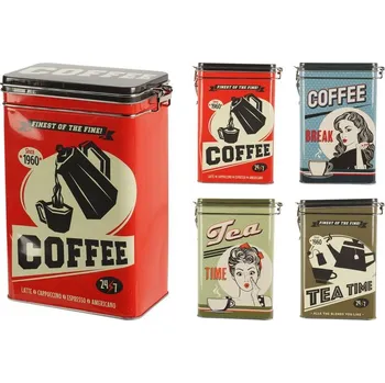 Dóza na potraviny dóza plech. 7,5x13,5x18cm, COFFEE, patent., mix dekorů