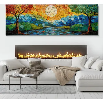 Obraz Obraz na plátně - Mozaikový západ mezi stromy FeelHappy.cz Velikost obrazu (šířka x výška): 60 x 20 cm