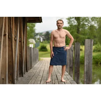 Nelly pánský lněný saunový kilt, barva modrá, velikost 82-125cm