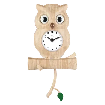 Hodiny JVD Dětské hnědé tiché netikající hodiny s motivem sovy JVD HE21.4 v imitaci dřeva (dětské hodiny s plynulým tichým chodem)