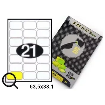 Samolepící etiketa Samolepicí etikety, štítky 63,5x38,1, papír A4, 100 listů (Samolepící papír do tiskárny A4 - velikost etiket 63,5x38,1 - balení 100 archů - SMART)