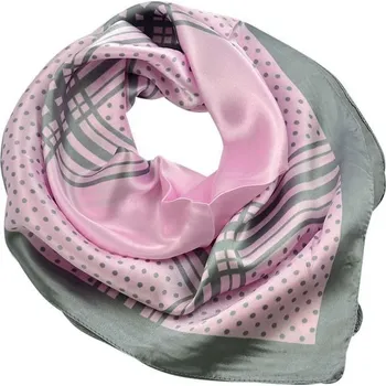 Šátek Šátek saténový 63sk003-23.71 - šedo-růžový puntíkovaný