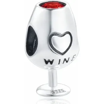 Sklenice Navlékací přívěsek sklenička na víno se srdíčkem Wine