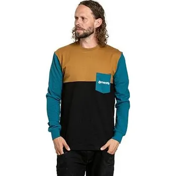 Pánské tričko Meatfly pánské tričko s dlouhým rukávem Harvey Petrol Heather/Gold Brown | Modrá | Velikost S