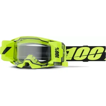 Motocyklové brýle Motokrosové / enduro brýle s roll off systémem 100% AIRMATIC NEON ŽLUTÁ FLUO čirý objektiv , 50061-00002 (motokrosové brýle, které nově definují pohodlí a vizuální čistotu)