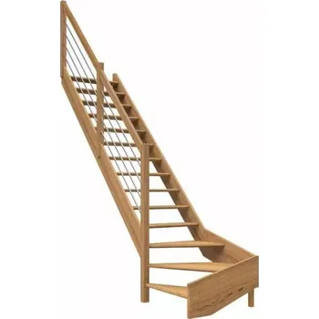 DOLLE PARIS - schody 1/4 levé bez podstupnic, se zábradlím nerezové výplně buk lakovaný/nelakovaný (Schody s jednostranným zábradlím)