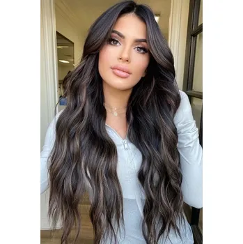 Paruka Dlouhá mahagonově hnědá paruka Irena se světlými melíry a ofinou