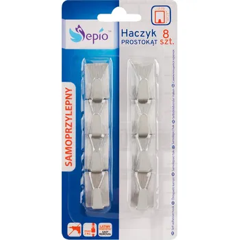 Věšák 8x háček samolepící malý nerez hranatý