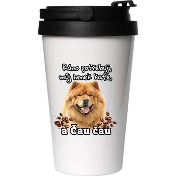 Cestovní nerezový hrnek s potiskem Kafe čau čau