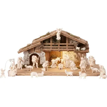 Vánoční dekorace Ornatis Sestava betlému Marie III - 23 postav Provedení: Přírodní bez malování, Velikost stojících figur dospělých postav: 9 cm, Rozměr chlévu: 56 x 27 x 26 cm (š x h x v) - vhodné pro sošky 9,5 cm