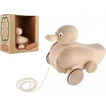 Dřevěná hračka Miva, Kačer tahací přírodní dřevěný 17 cm