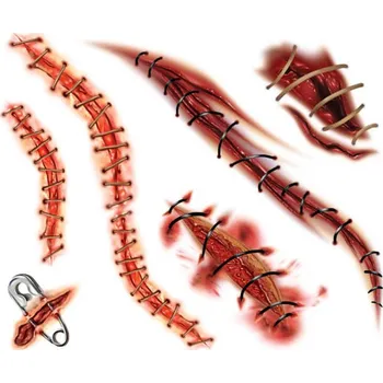 Odstranitelné tetování Sešité rány 1 - strašidelné halloweenské tetovačky