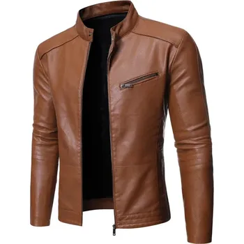 Moto bunda Elegantní pánská kožená bunda se stojáčkem a kapsou na zip Barva: Oranžová, Velikost: 3XS