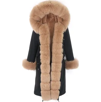 Dámská parka Dlouhá luxusní parka voděodolná s pravou kožešinou mýval Velikost: M, Barva (Varianta): X-Dlouhý A1
