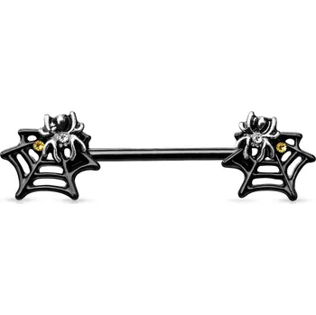 Piercing Piercingate Piercing do bradavky - pavouček s pavučinou PBR00043 - Barva/Motiv: Černá, Délka tyčky: 14 mm, Průměr tyčky: 1,6 mm