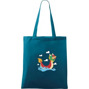 Nákupní taška Dračí loď kreslená - Taška bavlněná - 42 x 38 cm ( Petrolejová )