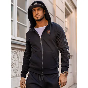 Pánská mikina Černá pánská mikina s kapucí a potiskem Bolf 33101 - M