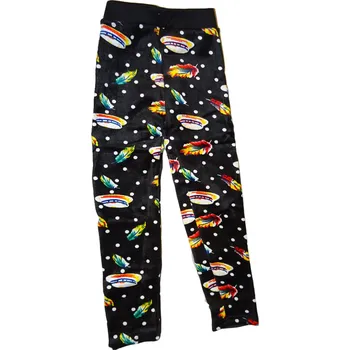 Dívčí černé teplé sametové legíny s obrázky klobouku 104 - 110