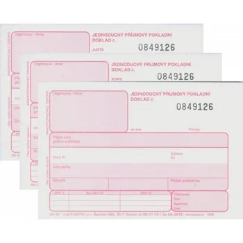 Tiskopis Příjmový pokladní doklad, jednoduché účetnictví, číslovaný, samopropisovací