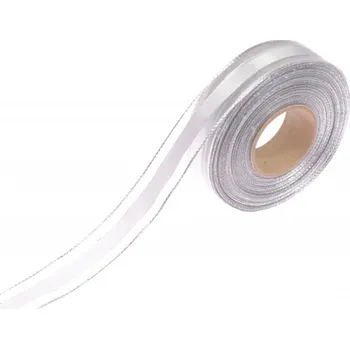 Stuha Stuha se třpytivým lemem - stříbrná 25 mm - 1 m