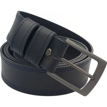 Opasek opaskujse Kožený opasek premium, černá kůže, prošití modré, spona broušená hranatá, kovová Délka opasku: 115 cm