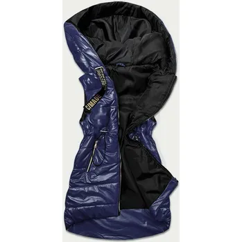 Dámská vesta Tmavě modrá lesklá vesta s kapucí (B9782-3) odstíny modré XL (42)