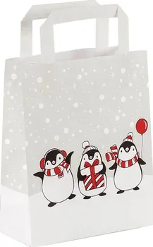 Dárková taška Obaly KREDO Vánoční taška papírová tučňáci 180 x 80 x 220 mm 25 ks