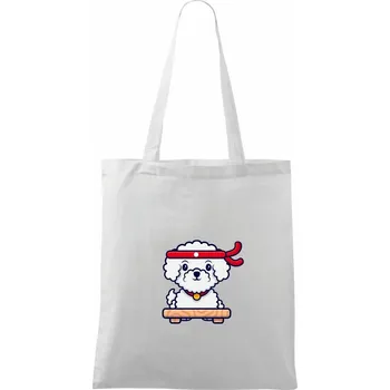 Bišonek karatista - Taška bavlněná - 42 x 38 cm ( Bílá )